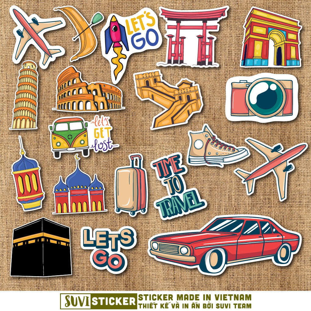 50 Sticker Travel chống nước sticker dán laptop, điện thoại, đàn guitar, mũ bảo hiểm, vali. MSP: T13