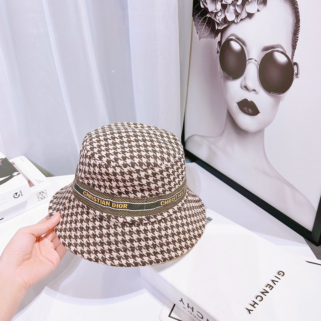 MŨ NÓN BUCKET DIOR VẢI DẠ CARO VIỀN ĐAI - TXGS-N240