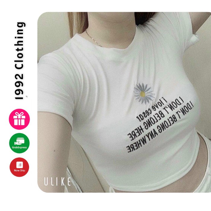 Áo Croptop Thêu Bông Cúc CT20 chất thun lụa lạnh mềm mịn kiểu dáng Ulzzang