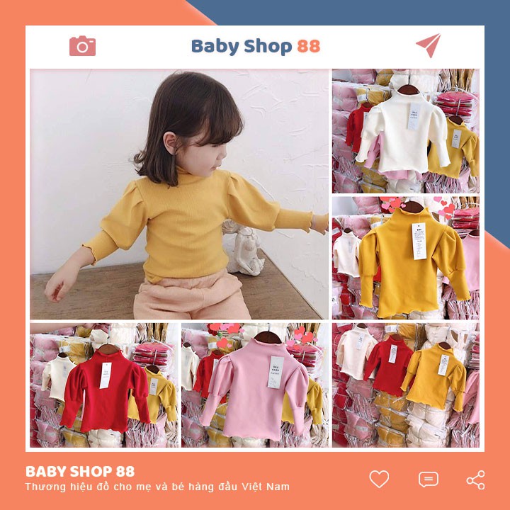 Áo Cotton Len Tăm Cổ Cao Tay Bèo Cho Bé Gái Size 6-18kg