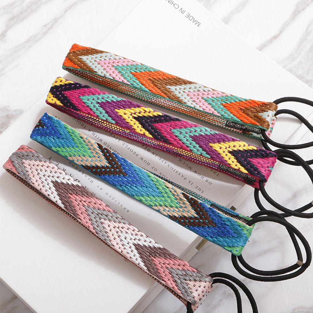 Băng Đô Bện Dây Cao Su Họa Tiết Thêu Phong Cách Dân Tộc Thời Trang