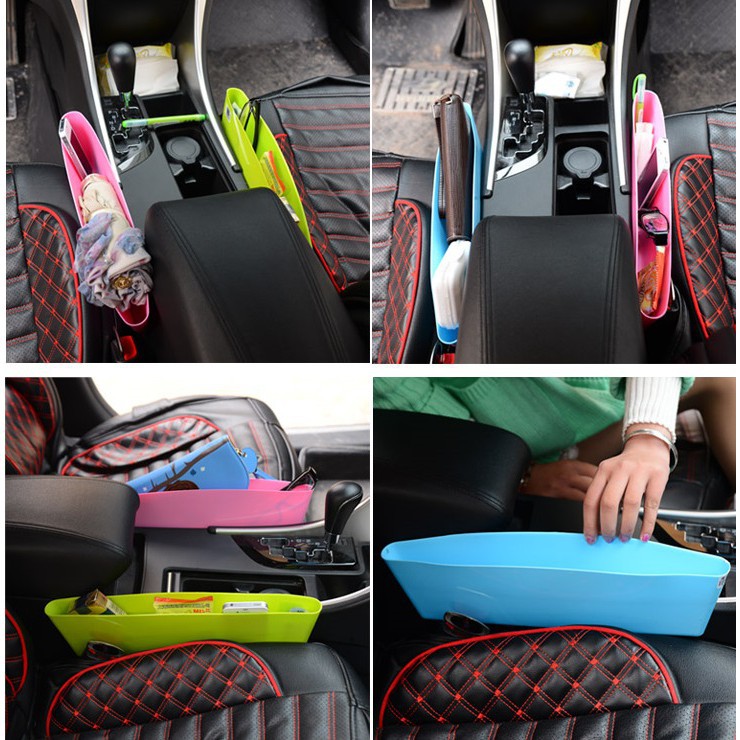 Túi khay NHỰA để đồ kẹp khe ghế xe hơi ô tô 4 màu thời trang