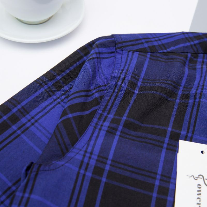 Áo sơ mi cao cấp 2020,100% cotton,Màu xanh,kẻ caro | BigBuy360 - bigbuy360.vn