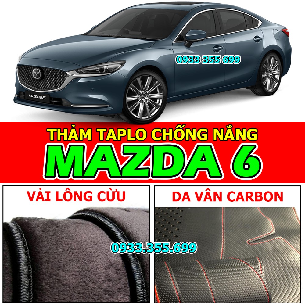 Thảm Taplo MAZDA 6 bằng Nhung lông Cừu hoặc Da vân Carbon, Da vân Gỗ