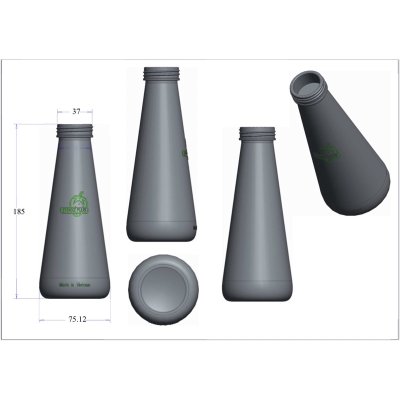 Chai thủy tinh Chai đựng nước ép Chai đựng sữa hạt an toàn 320ml Juice Plus kèm nắp nhôm không rỉ Made in Vietnam