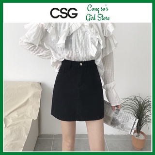 Chân váy chữ a lưng cao chân váy jean ngắn nữ kiểu dáng đơn giản CSG