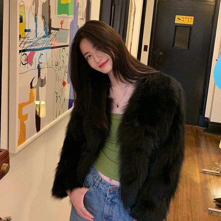Imitation fox fur coat women's short style fashionable autumn and winter new fur coat all kinds of thin and cotton coat