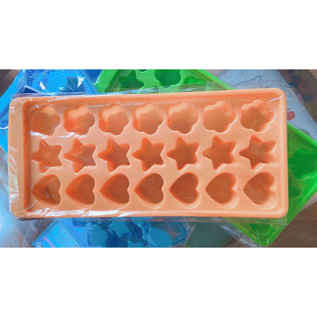 Khay Thạch 21 Viên Hình Tim Sao , Khay Rau Câu, Làm Đá Loại Nhựa Dẽo 21 Viên