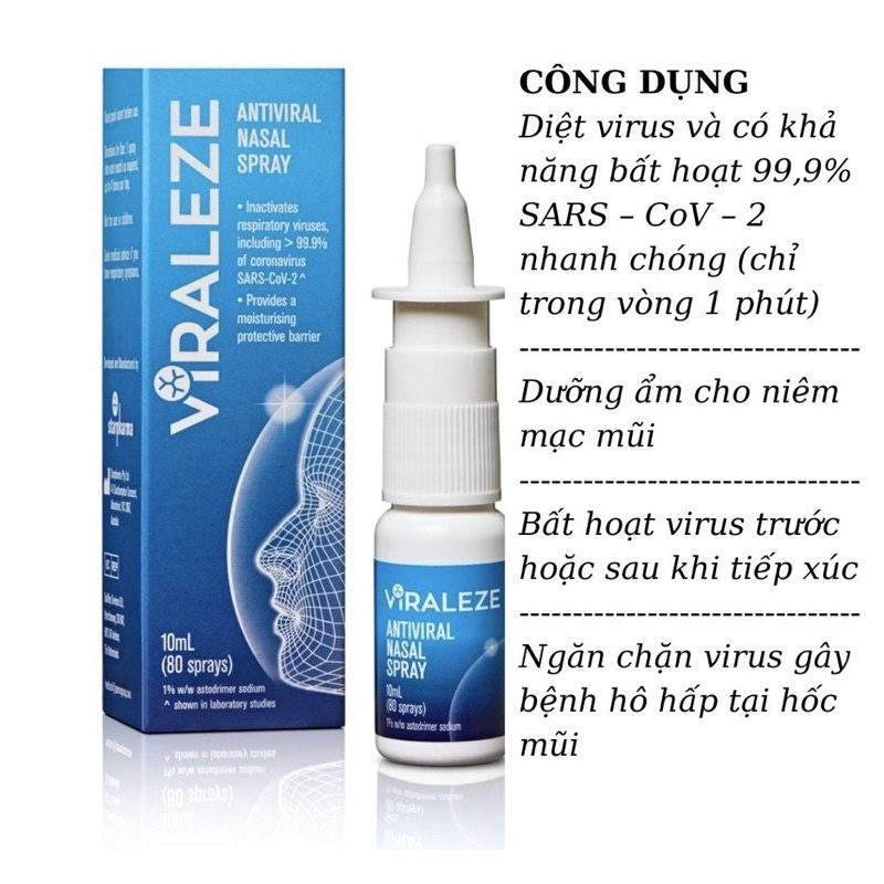 Xịt mũi kháng khuẩn Viraleze của Starpharma Úc (10ml)