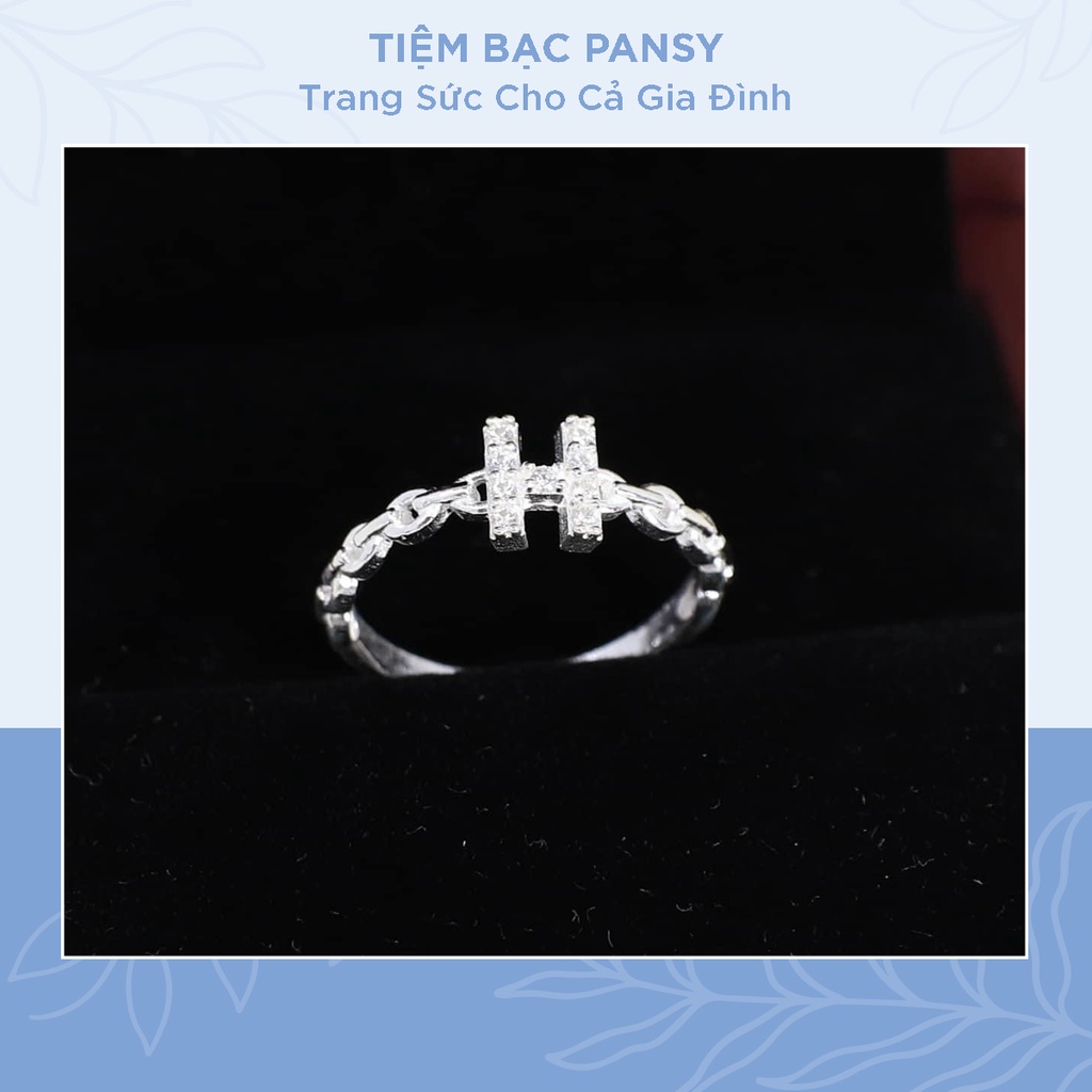Nhẫn nữ bạc PANSY mặt chữ H đính đá - Nhẫn bạc nữ móc xích cá tính