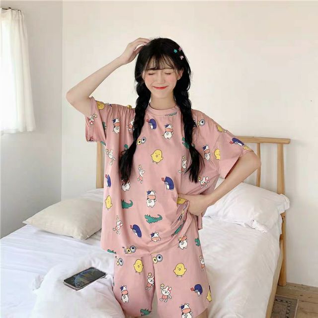 [ Mã FAMAYWA2 giảm 10K đơn 50K] Set bộ áo thun cộc tay quần đùi in hình zoo cute ullzzang | BigBuy360 - bigbuy360.vn