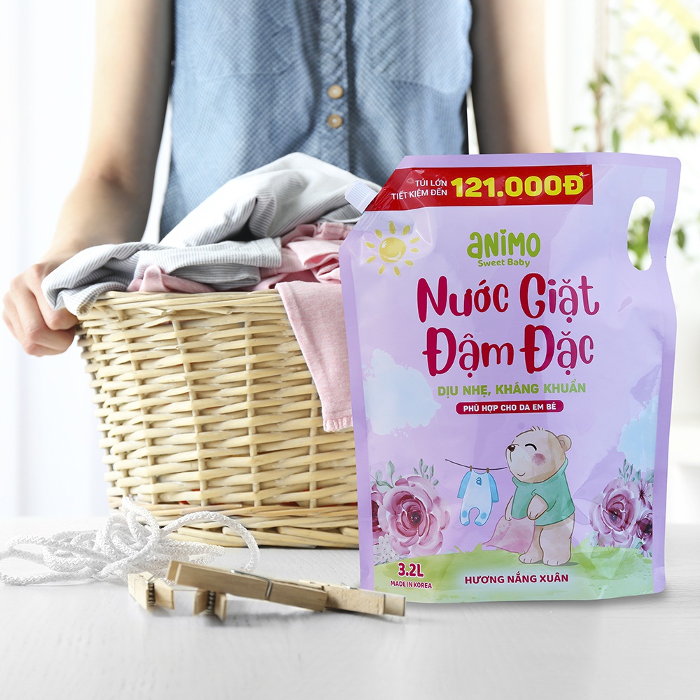 Nước giặt dịu nhẹ kháng khuẩn Animo hương Nắng xuân 3.2L - Hồng phấn