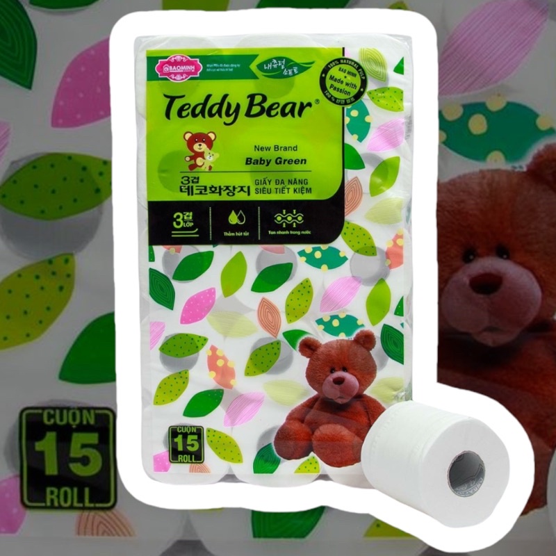 COMBO 30 cuộn TEDDY BEAR Giấy vệ sinh có lõi giấy lụa Trắng Dai Mềm Mịn