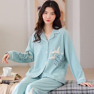 {ẢNH THẬT} Đồ bộ pijama nữ cotton 100 mặc mùa thu đông, tông xanh dịu hiện đại & sang trọng (Full size)
