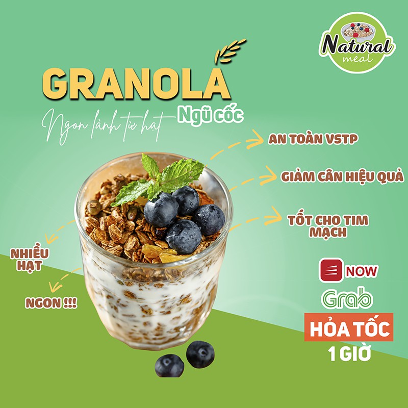 Ngũ cốc dinh dưỡng ăn kiêng, giảm cân ăn sáng Granola nhiều hạt thơm ngon Healthy Mix vị 500gram - Natural Meal