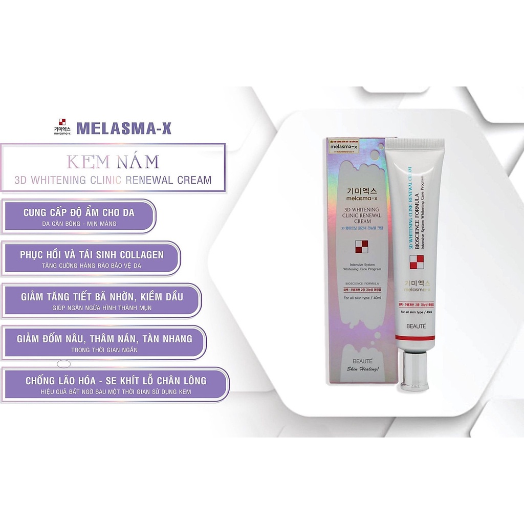 [ Hàng Chính Hãng ] Kem Dưỡng Trắng Da Giảm Nám Melasma X 3D Whitening Clinic 40ml