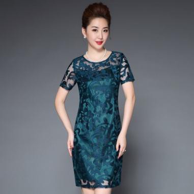 đầm váy nữ trung niên thêu ren mềm xanh, đỏ size S, M, L, XL (chat shop)