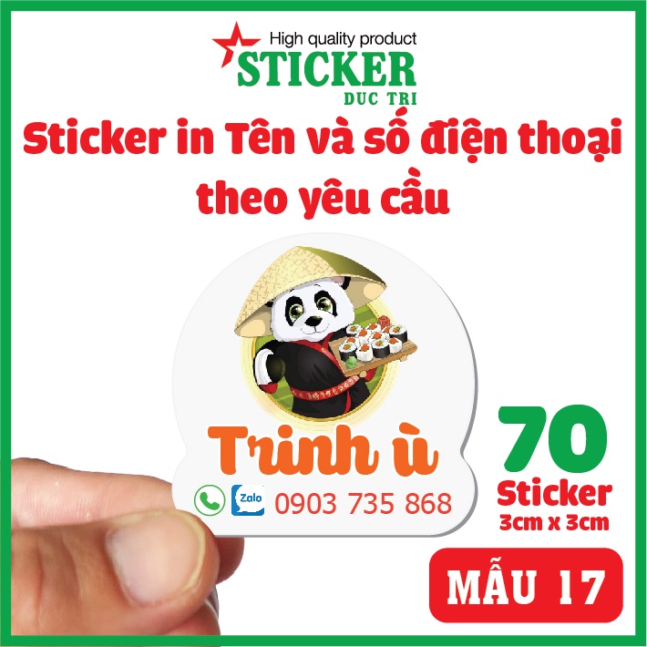 70 Sticker in tên và số điện thoại in theo yêu cầu. (sticker nhựa chống nước)