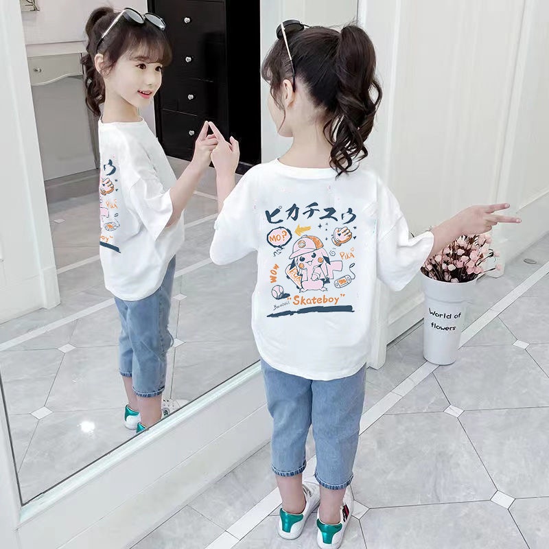 Áo Thun Tay Lỡ 100% Cotton Thời Trang Mùa Hè Phong Cách Phương Tây Kiểu Mới 2022 Cho Bé Gái