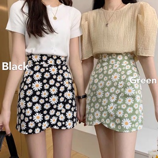 (Ảnh thật)(sẵn) Chân váy ngắn chữ A hoạ tiết hoa cúc hoạ mi hot trend xéo tà có quần trong ulzzang năng động