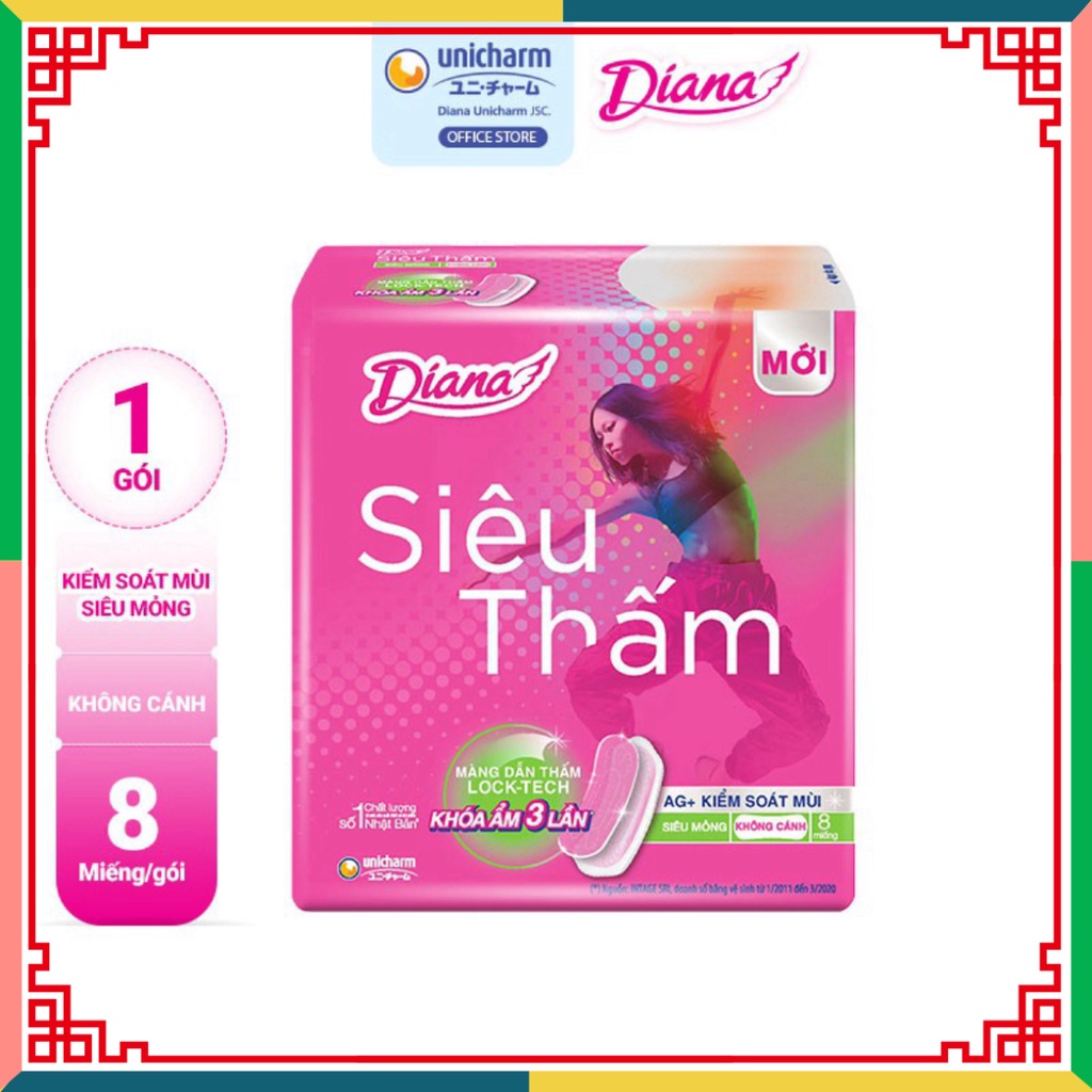 Combo 6 Gói Băng lau chùi và vệ sinh Diana Siêu thấm Siêu mỏng không cánh (Gói 8 Miếng) ( Đại lý Ngọc Toản)