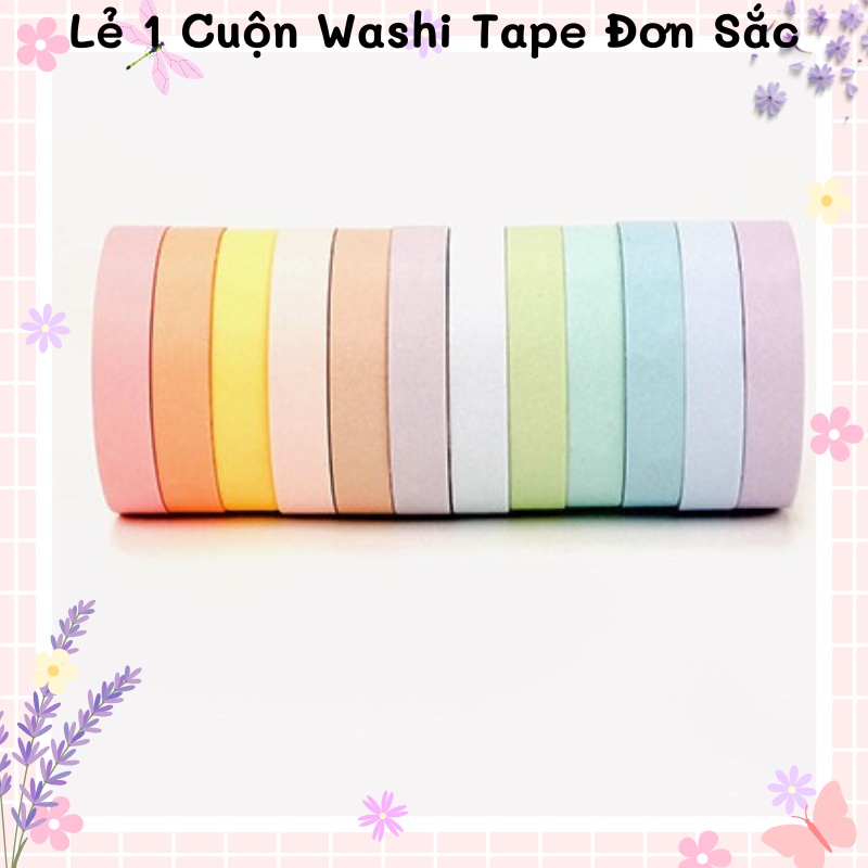 Lẻ cuộn washi tape Basic băng keo màu trơn dán sổ trang trí bullet journal 7-9mmx3m gocnhocuaco VPP0321