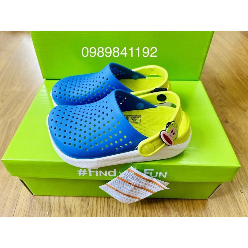 dép cross cho béFREESHIPdép cross họa tiết XANH DƯƠNG LÓT VÀNG NEOL SHIN22BNV tặng thêm 4 jibitz cross suclitkid
