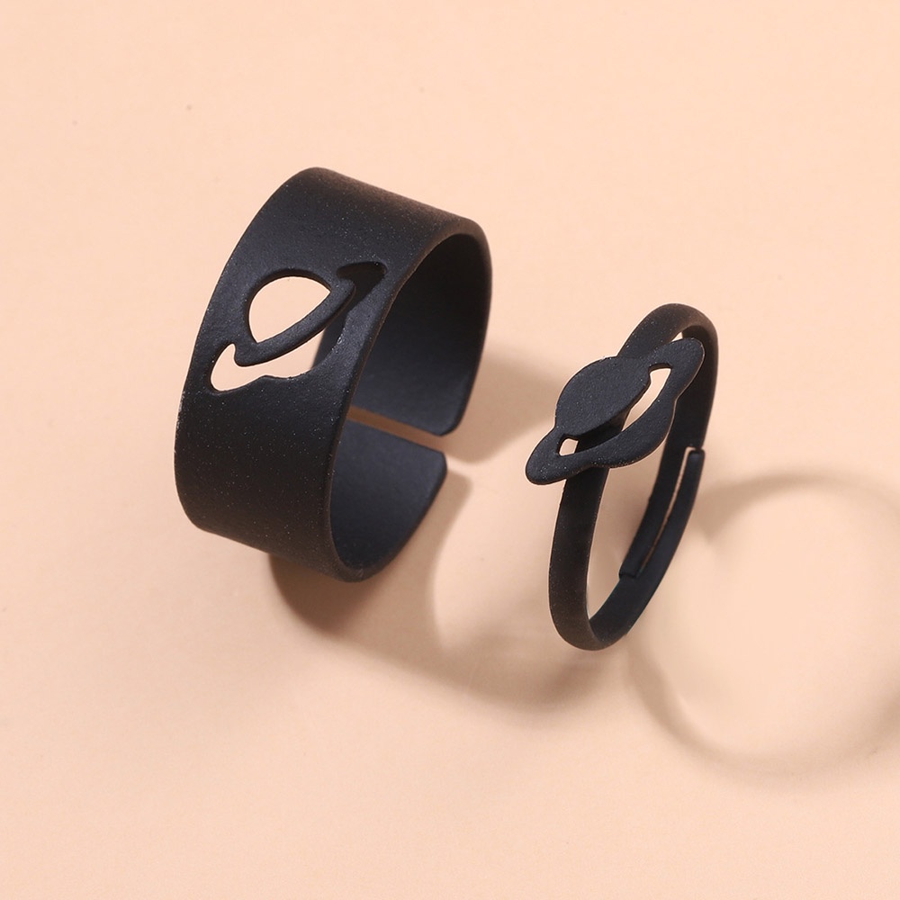 Set 2 Nhẫn Hở Hình Khủng Long/Mặt Trăng/Rắn Màu Đen Có Thể Điều Chỉnh Kích Thước Thời Trang Cho Cặp Đôi