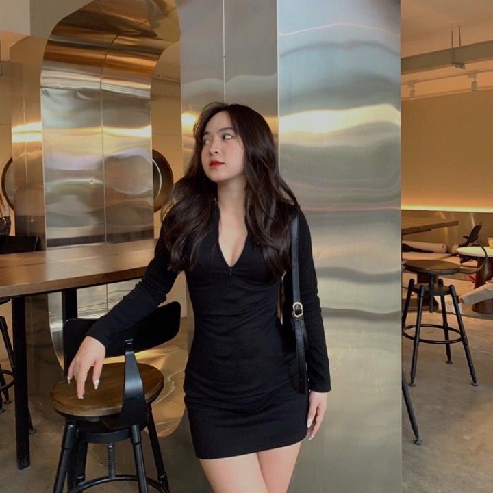 Váy Đầm Nữ Body Tay Dài Phối Khóa Kéo Trước Ngực Sexy Quyến Rũ Cực Xinh Henia. | BigBuy360 - bigbuy360.vn