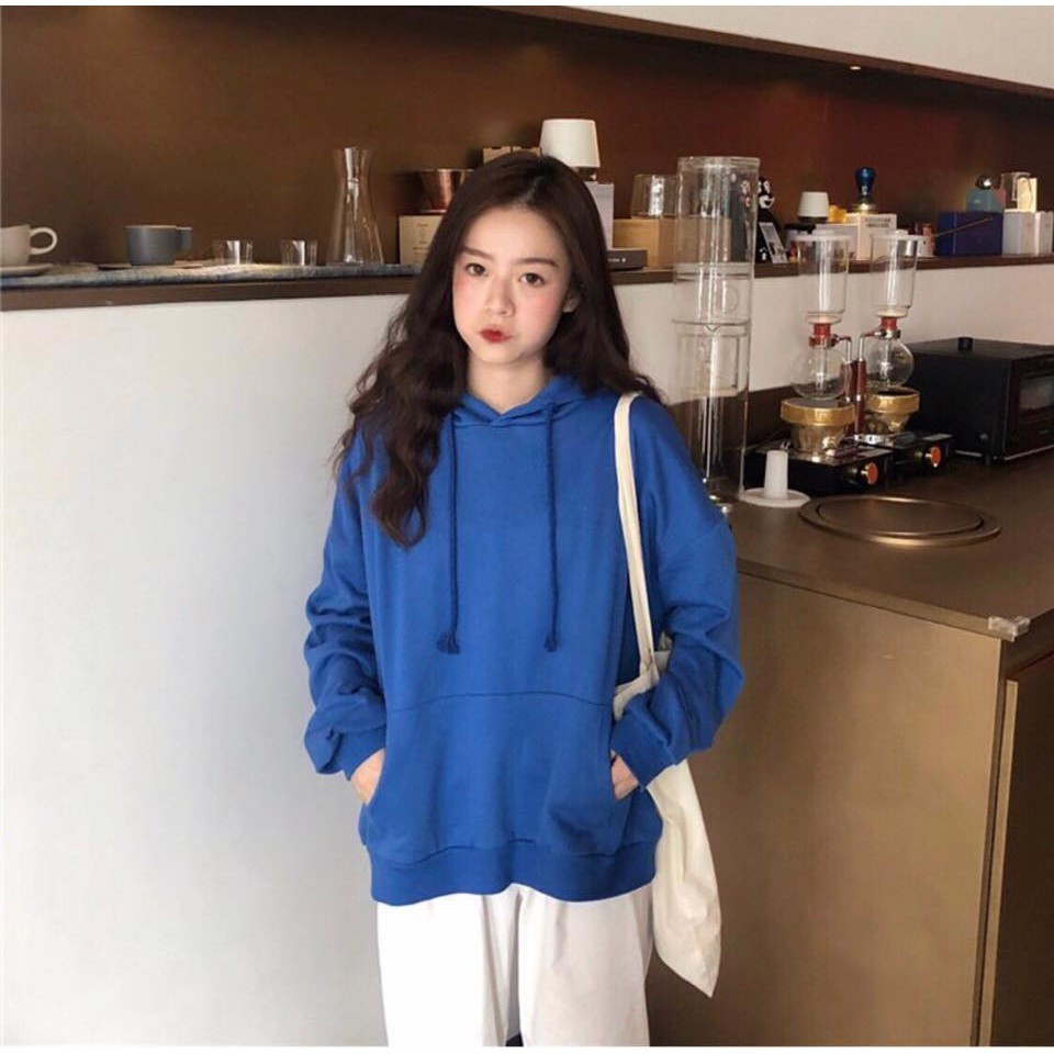 [FREESHIP] áo hoodie xanh dương trơn unisex - áo khoác nỉ bông hoodie basic blue