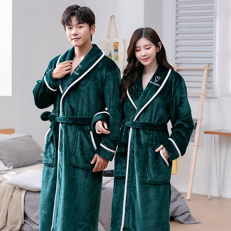 Áo Choàng Tắm/Ngủ/Ngủ Vải Lông Cừu San Hô Dày Dáng Dài Thời Trang Thu Đông Cho Nam Và Nữ | BigBuy360 - bigbuy360.vn