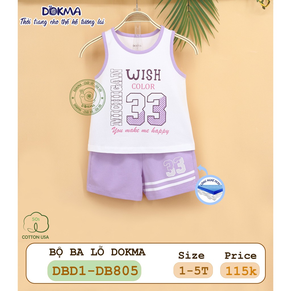 [FREESHIP50k] Bộ ba lỗ bé gái 1-5 tuổi Cotton Dokma Voi.kids DB805