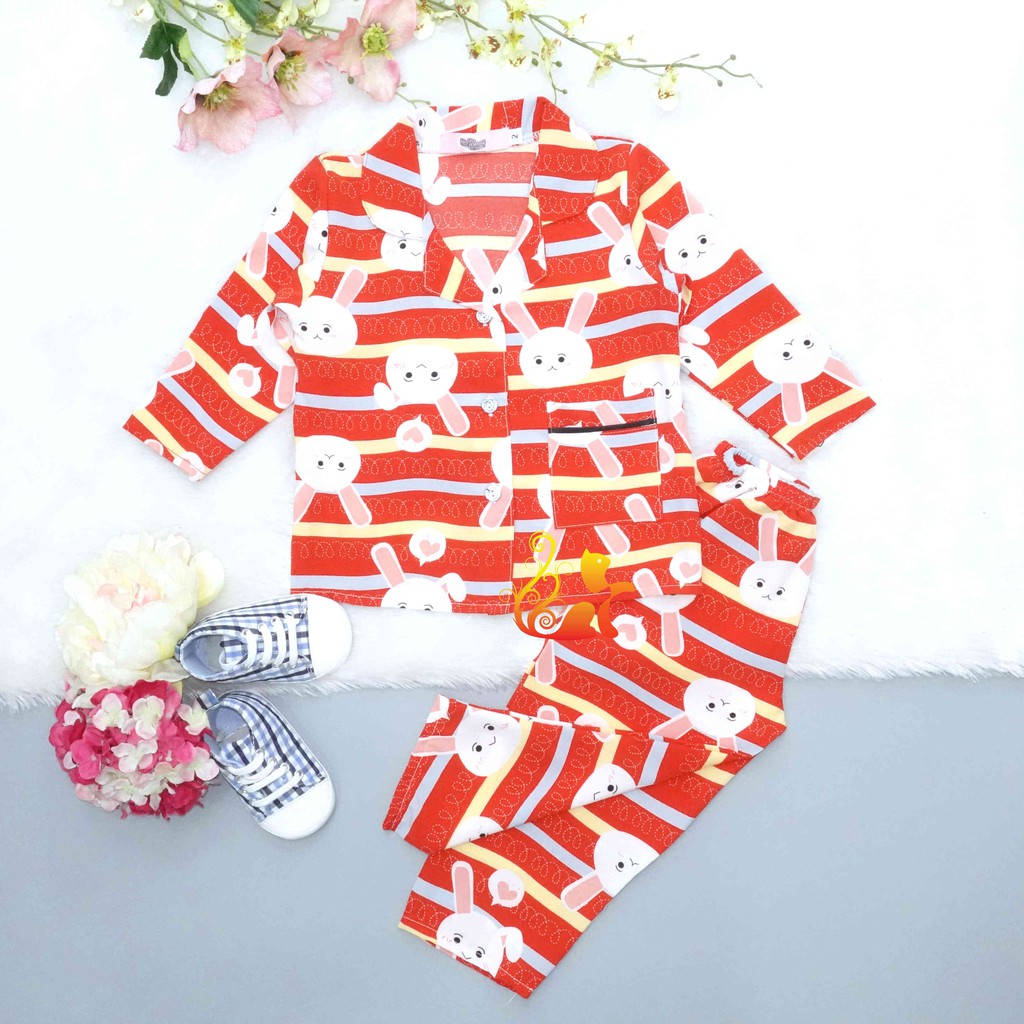 Bộ Đồ Mặc Nhà &quot;Thỏ Tim&quot; Pijama Satin Quần Dài Cao Cấp - Siêu Mát - Cho Bé 8-38kg.