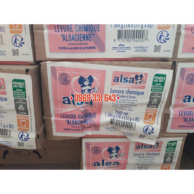 Hộp 18 lốc Bột nổi Alsa Pháp hàng cao cấp làm bánh (lốc 8 gói), Baking Powder Alsa