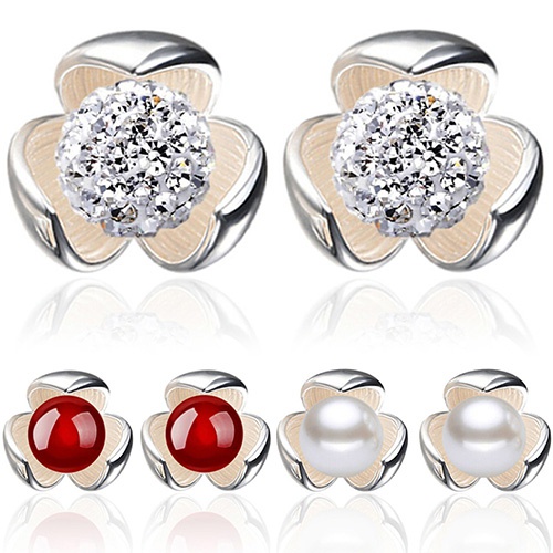 Hoa tai mạ bạc 925 dáng tròn đính đá dễ thương thời trang dành cho nữ