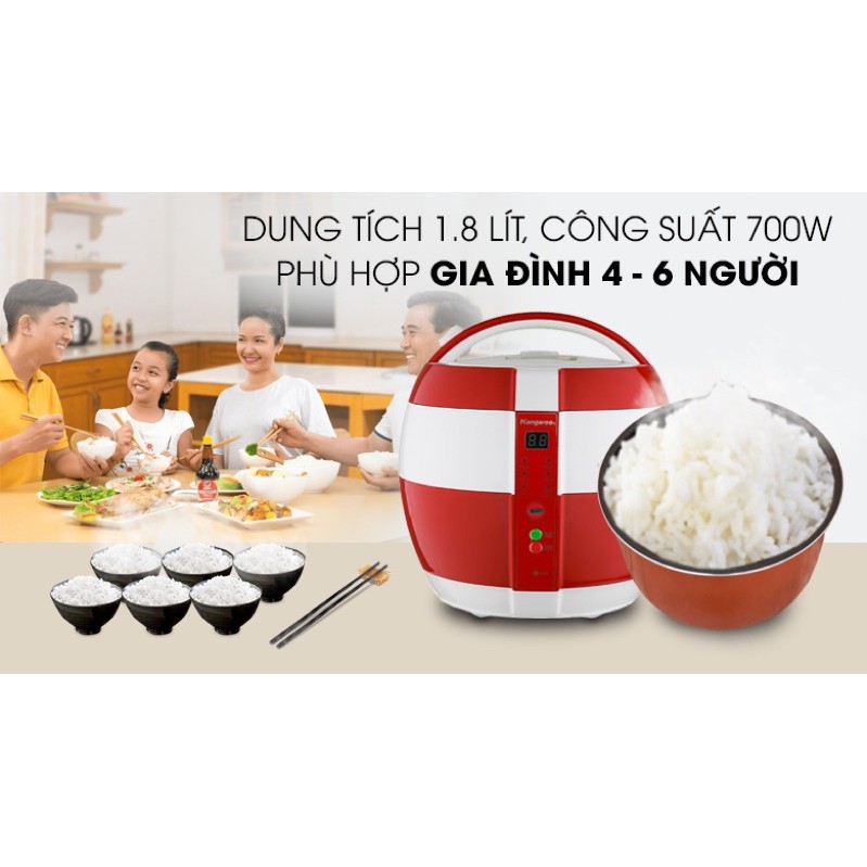 Nồi cơm điện nắp gài Kangaroo 1.8 lít KG835-trưng bày mới 98-99% Lòng nồi 2 lớp dày 2mm,phủ chống dính