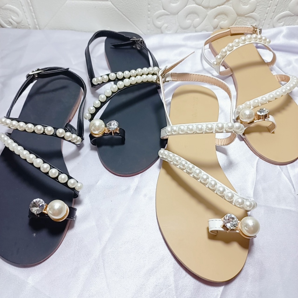 Giày Sandal Nữ Đế Bằng Cài Quai Hậu-Sandal Đi Học Kiểu Sỏ Ngón Đính Ngọc Mẫu Mới Bền Đẹp Đi Biển Đi Chơi  Mã SDNGOC