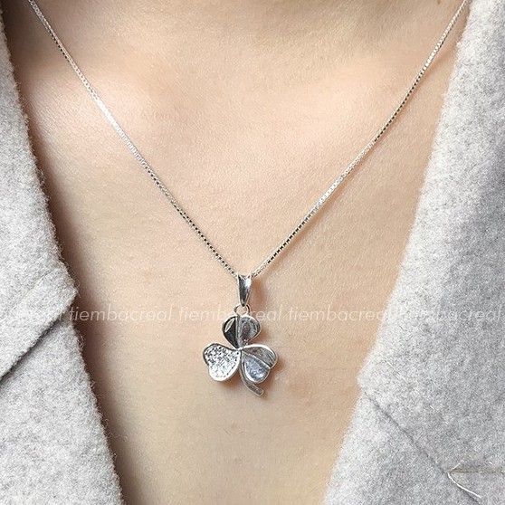 Dây chuyền cỏ 3 lá bạc mặt cong thiết kế độc đáo quà tặng ý nghĩa may mắn tinh tế bảo hành trọn đời