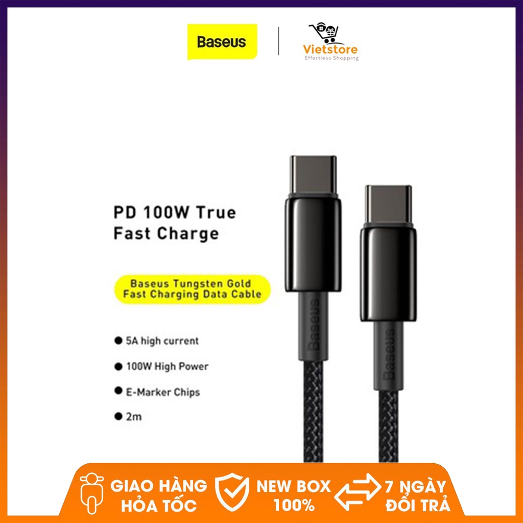 Dây cáp sạc nhanh Baseus cho Xiaomi Redmi Note 8 MacBook iPad Pro đầu USB C sang USB Type C tốc độ nhanh 4.0 PD 100W