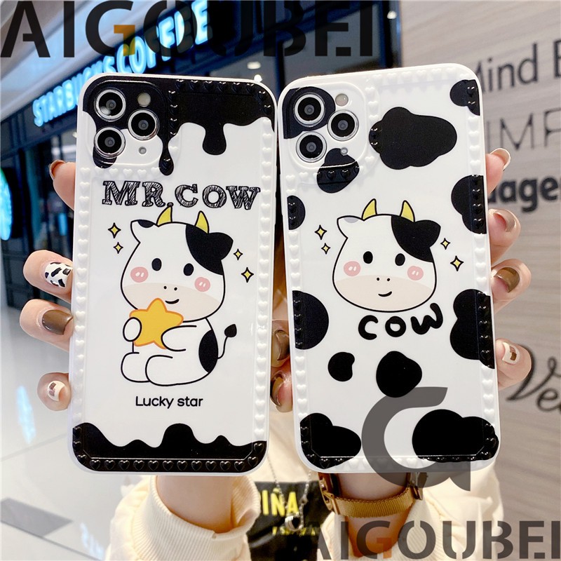 iPhone 6 6P 7 7P 8 8P X XR Xs Max 11 Pro Max cow case with love frame