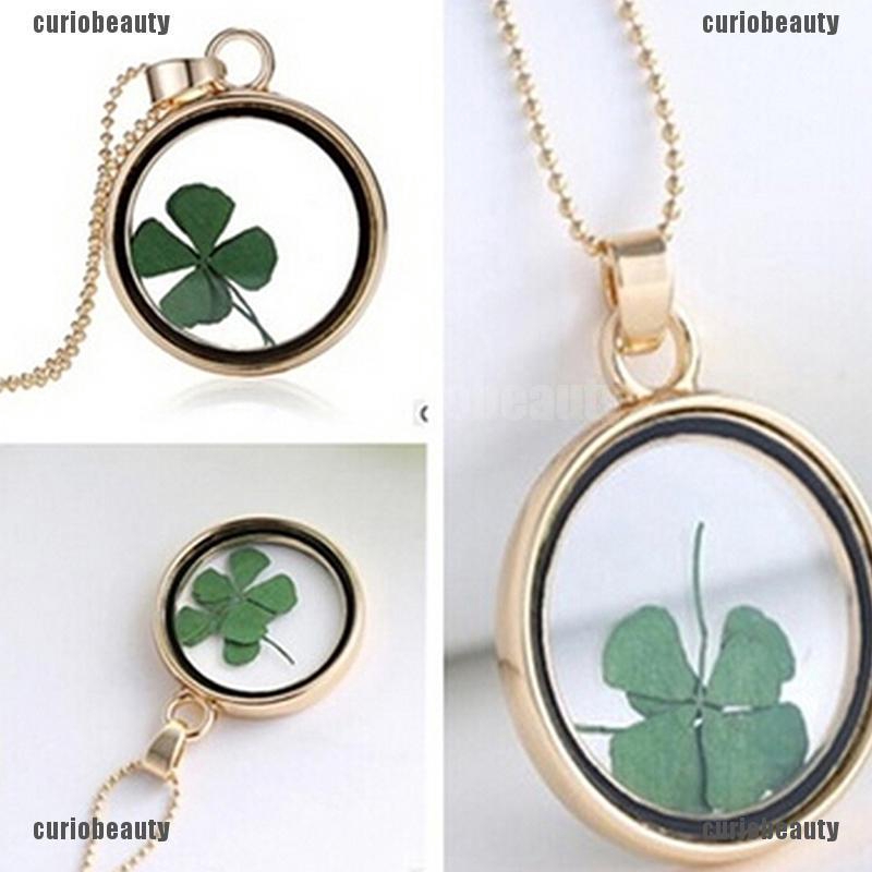 Mặt Dây Chuyền Cỏ 4 Lá Khô Tự Nhiên Thời Trang