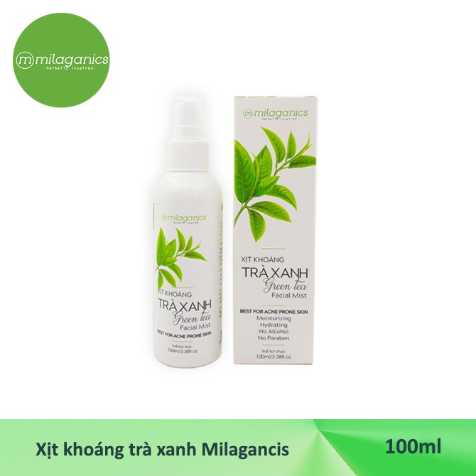 Xịt khoáng trà xanh Milaganics cấp nước ngăn ngừa mụn 100ml