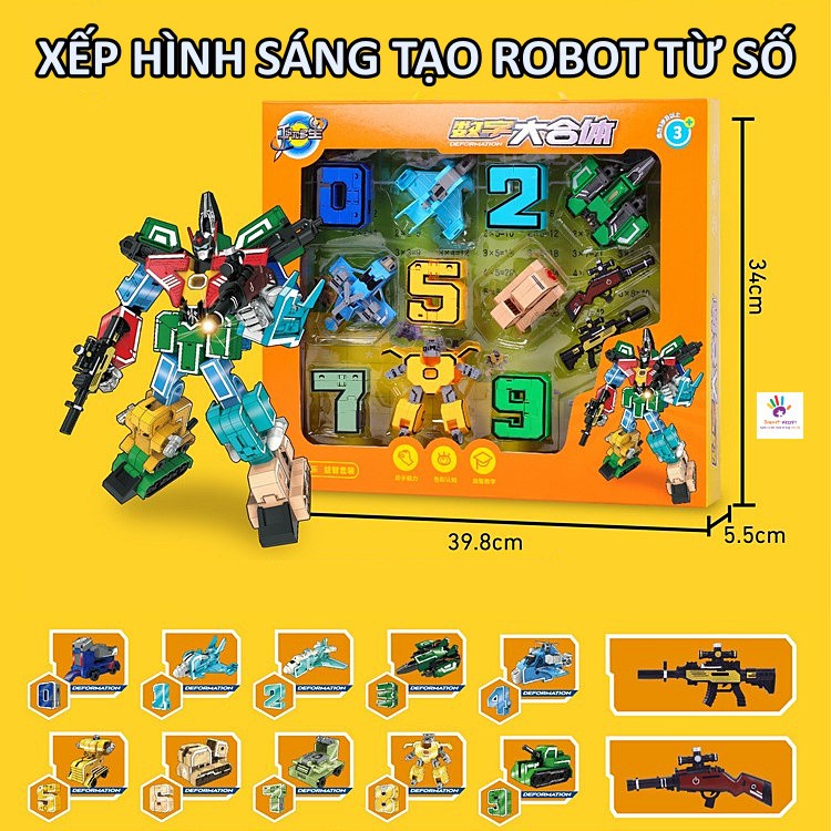 Bộ đồ chơi lắp ghép chữ số biến hình robot bằng nhựa ABS cỡ lớn cho bé