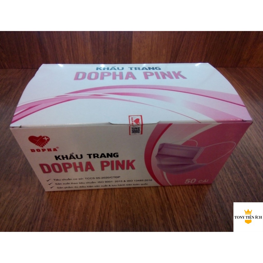 Khẩu trang y tế 3 lớp Chính hãng DOPHA màu hồng hàng công ty hộp 50 cái
