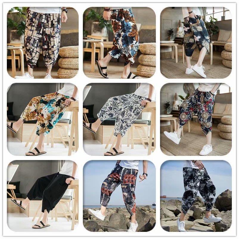 Quần dài vải lanh ống rộng phong cách Trung Hoa thời trang mùa hè cho nam