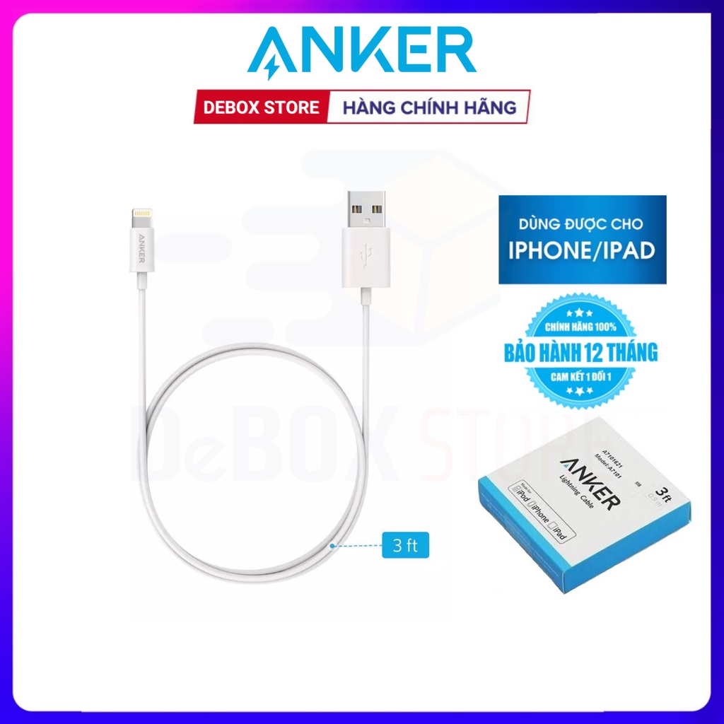 【Giao hàng nhanh】Cáp sạc ANKER MFI Lightning dài 0.9m dành cho iPhone - A7101 Bảo hành 12T chính hãng