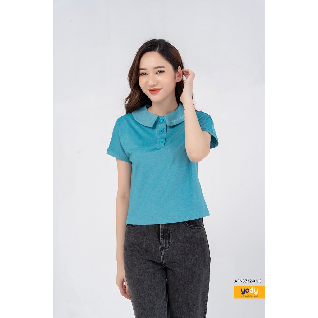 Áo Polo Nữ YODY Pique Mắt Chim Cổ Sen Thêu Chữ Thun Cotton Chất Thoáng Mát Mã SP APN3732