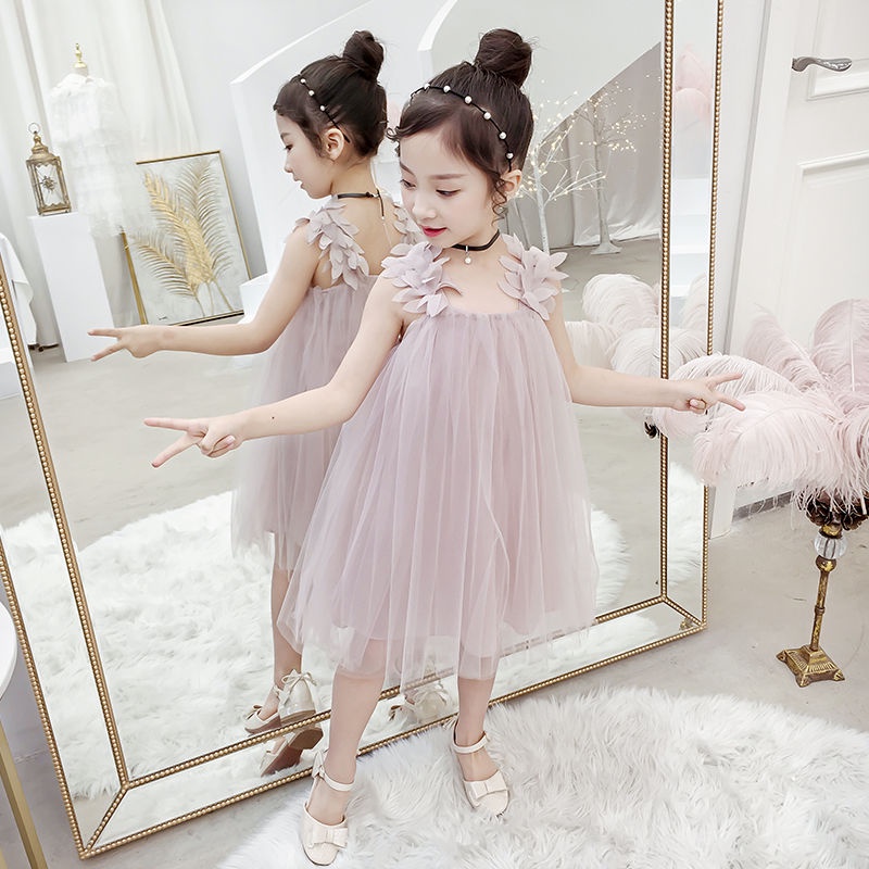 Đầm Công Chúa Mùa Hè Hai Dây Phong Cách Mới Cho Bé Gái 4-12 Tuổi