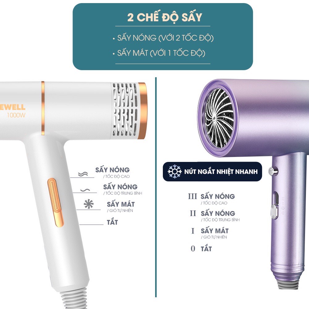 Máy Sấy Tóc V02 Công Suất Lớn Kiểu Dáng Sang Trọng, Máy Sấy Tóc Mini Dài Với Ba Chế Độ Gió