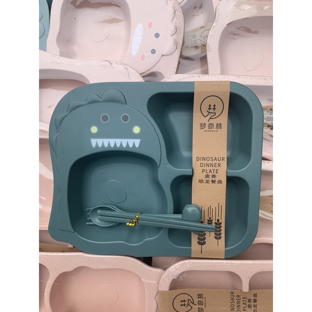 BỘ BÁT ĂN DẶM LÚA MẠCH 6 MÓN DỄ THƯƠNG CHO BÉ (1 khay ăn + 1 bát đựng + 1 cốc + 1 đôi đũa + 1 thìa + 1 dĩa) | BigBuy360 - bigbuy360.vn